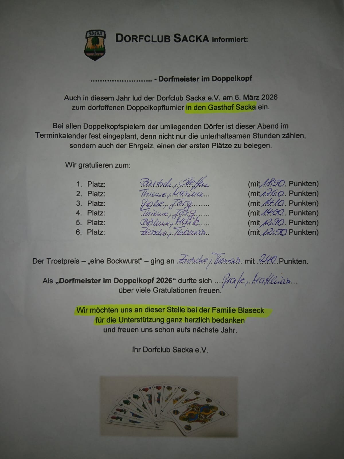 Rangliste Doppelkopf 2026